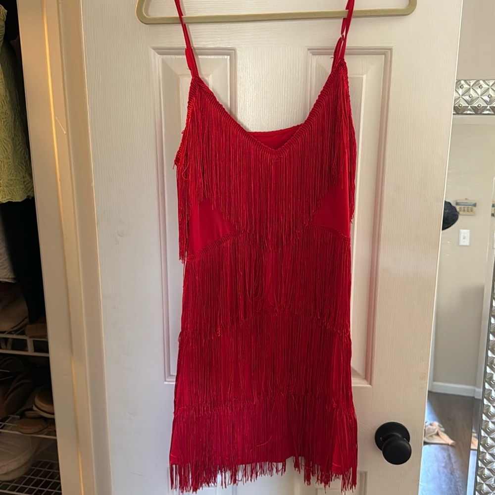 Red fringe mini dress